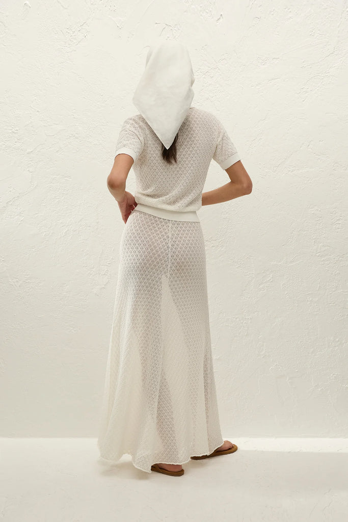 Faithful- Lenna Polo Top- Pointelle Lace- Vintage white
