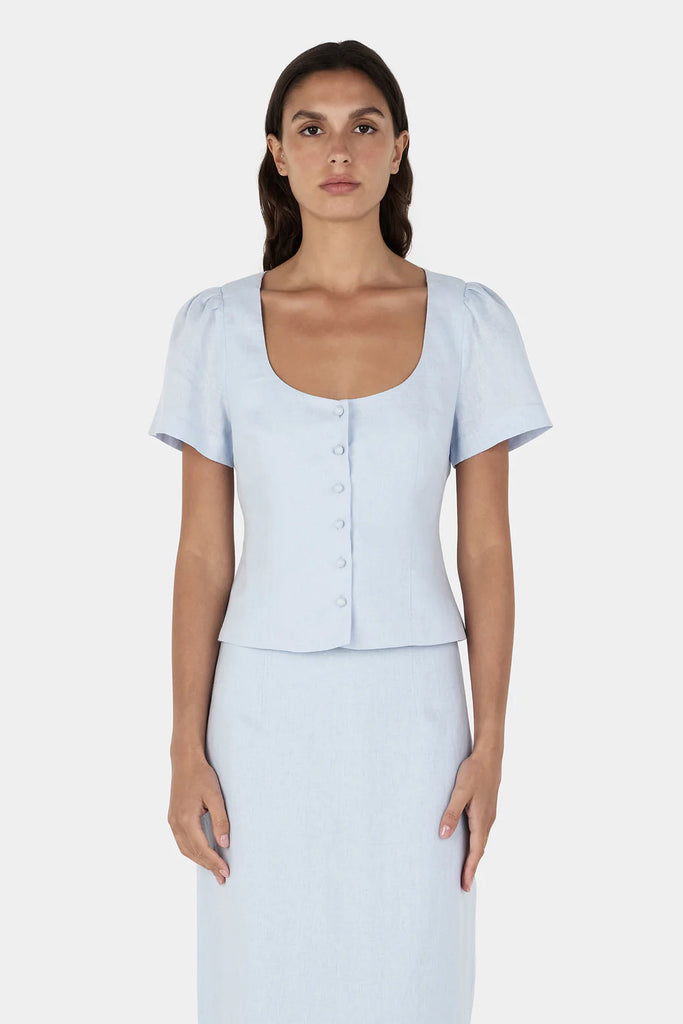 Hansen & Gretel - Sellar Linen Top - Baby Blue
