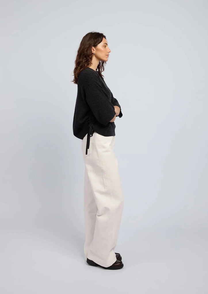 Huntly - The Agnes Cashmere Tee - charcoal