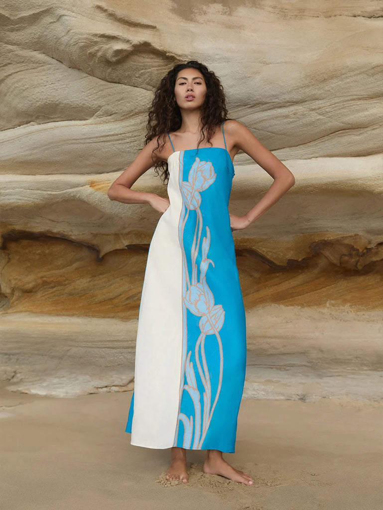 Kivari- Fleur Maxi Dress- Blue Ivory