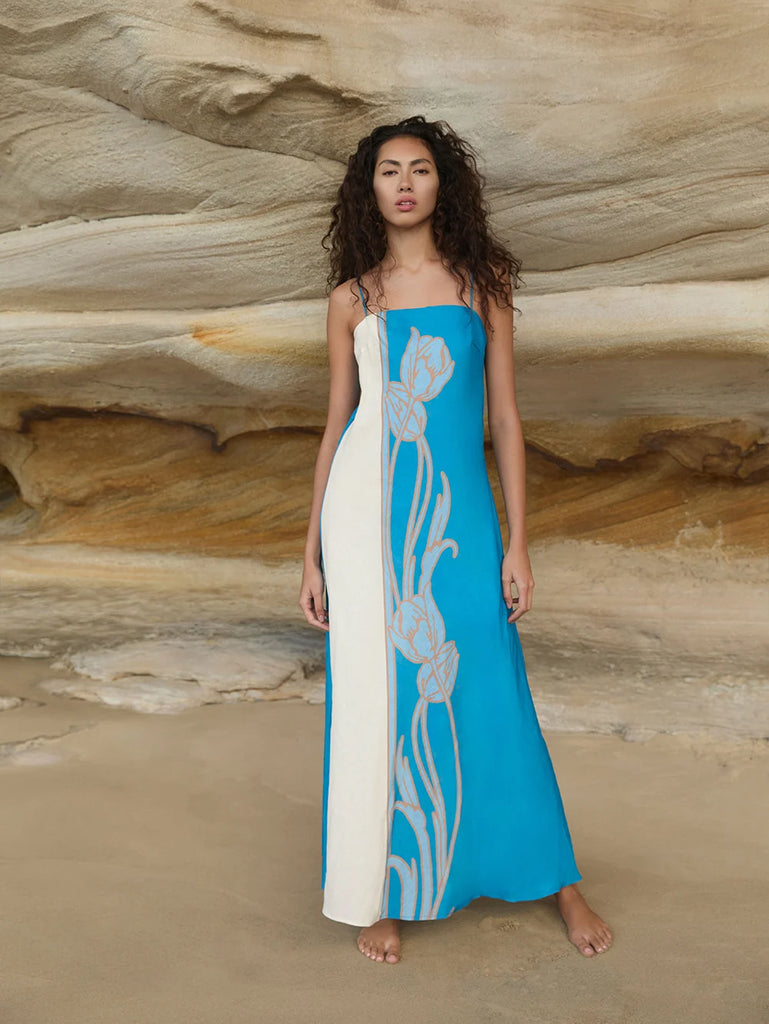 Kivari- Fleur Maxi Dress- Blue Ivory
