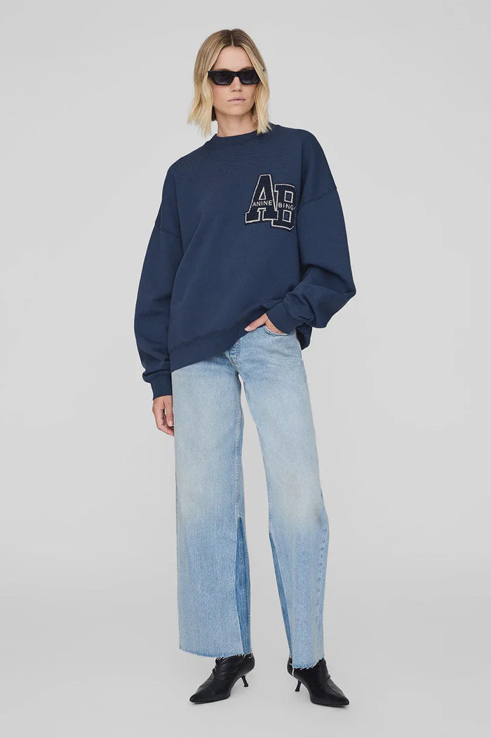 MILES OVERSIZED SWEATSHIRT LETTERMAN - WASHED NAVY