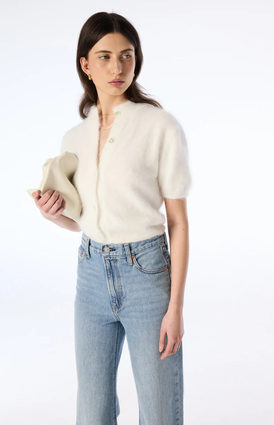 World of Nomad - Claudia Cashmere Short Sleeve Cardigan - Snow