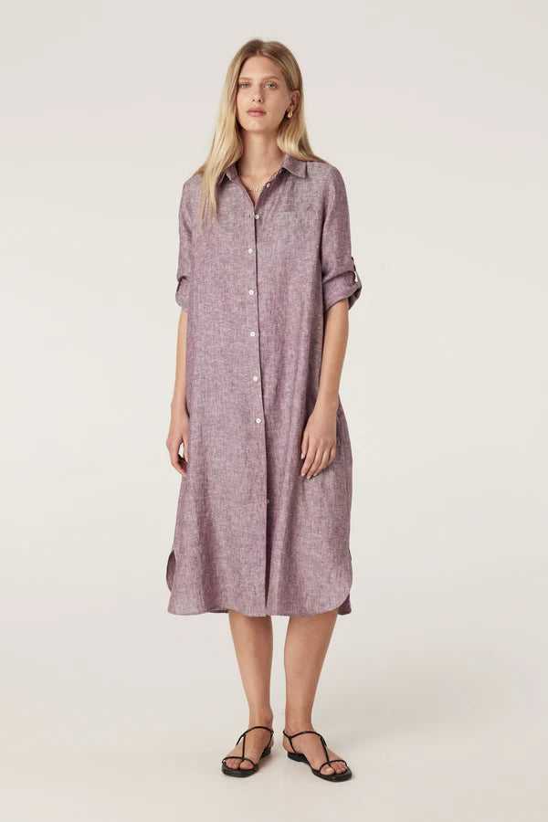 Cable - Pure Linen Shirt Dress - Berry