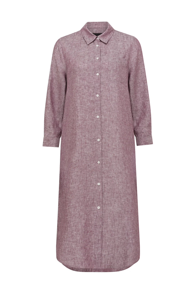 Cable - Pure Linen Shirt Dress - Berry