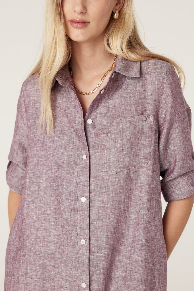 Cable - Pure Linen Shirt Dress - Berry