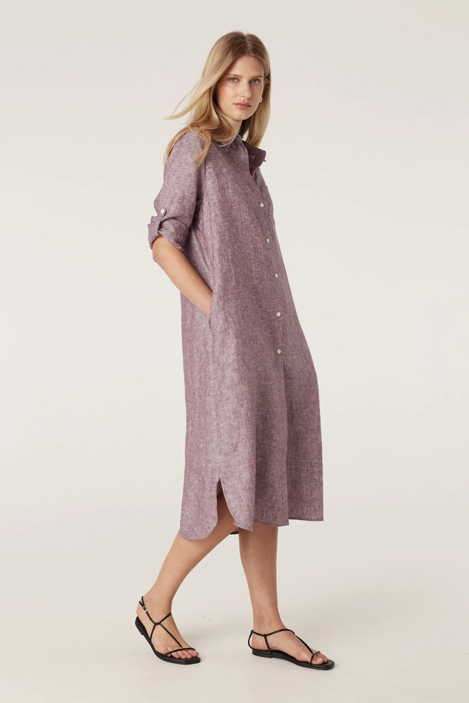 Cable - Pure Linen Shirt Dress - Berry
