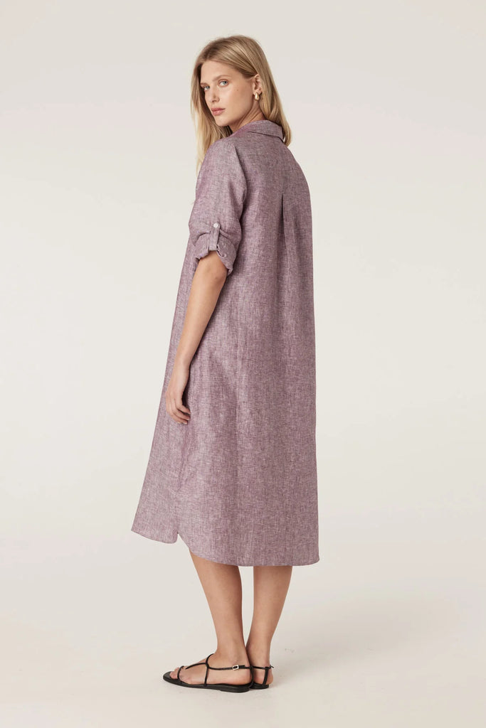 Cable - Pure Linen Shirt Dress - Berry