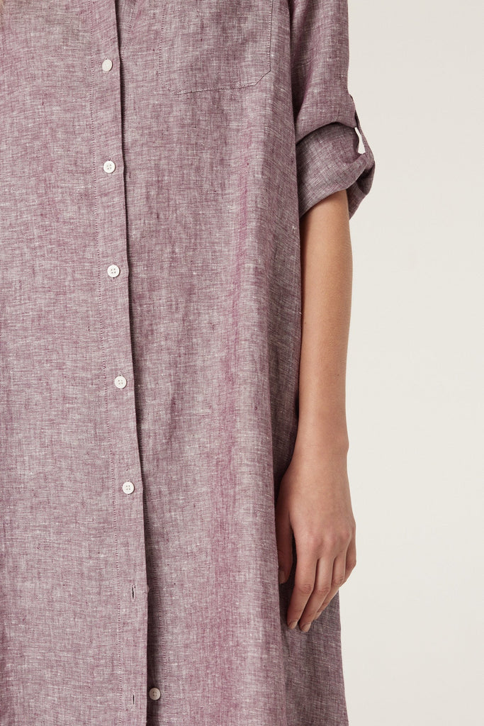 Cable - Pure Linen Shirt Dress - Berry