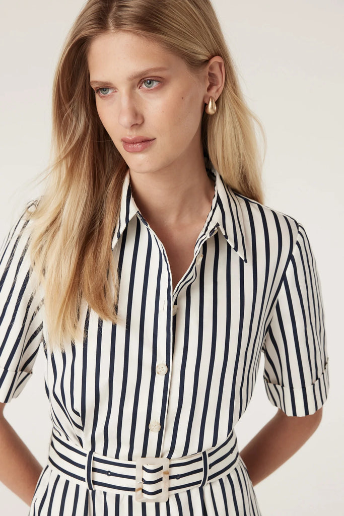 Cable - Lina Stripe Shirt Dress- Navy