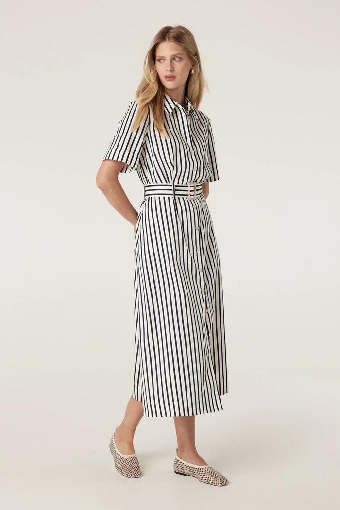 Cable - Lina Stripe Shirt Dress- Navy