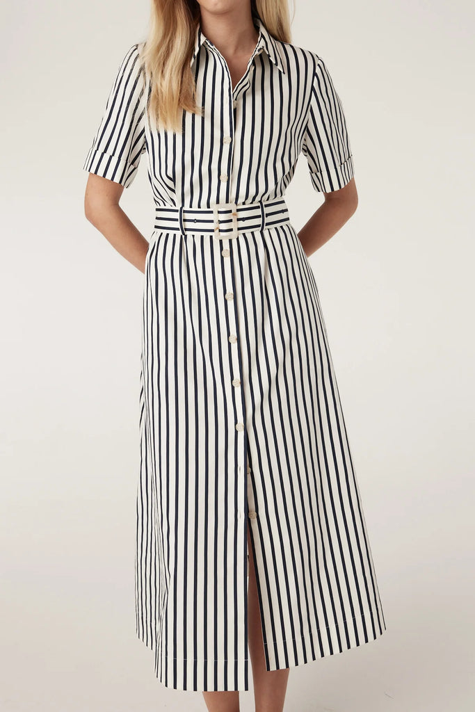 Cable - Lina Stripe Shirt Dress- Navy