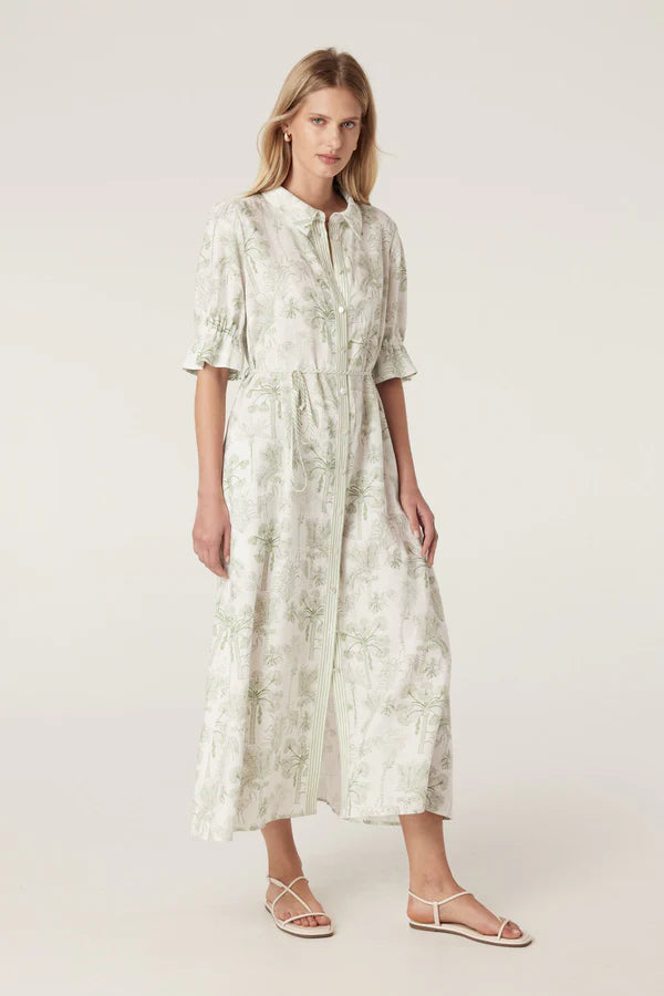 Cable - Avondale Linen Dress - Palm Print