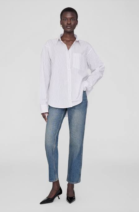 Anine Bing - Braxton Shirt - White & Bordeaux Monogram Stripe