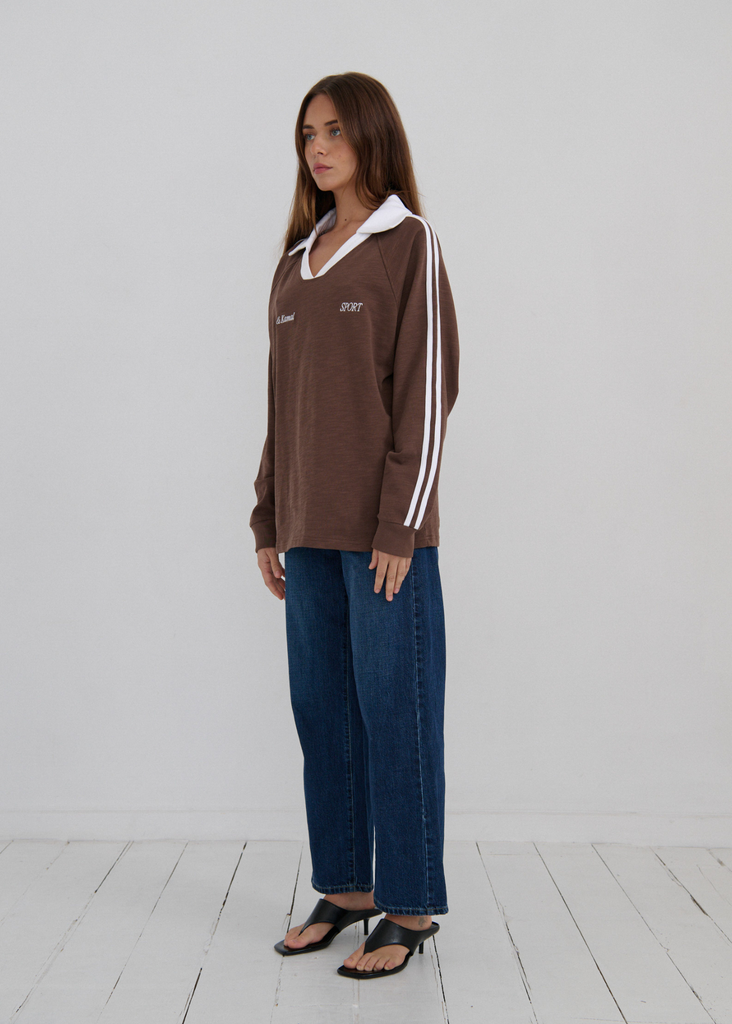 Pinky & Kamal- Long Sleeve Sport Jersey- Brown/ White (Pre-Order)
