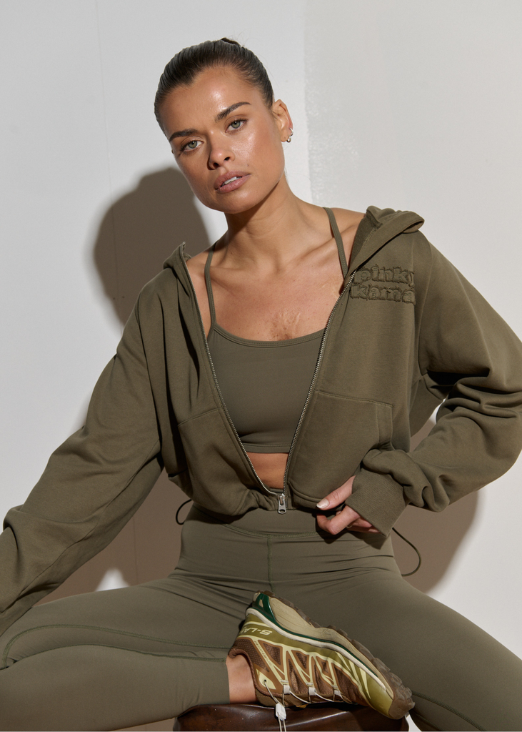 Pink & Kamal- Racer Crop- Khaki (Pre-Order)