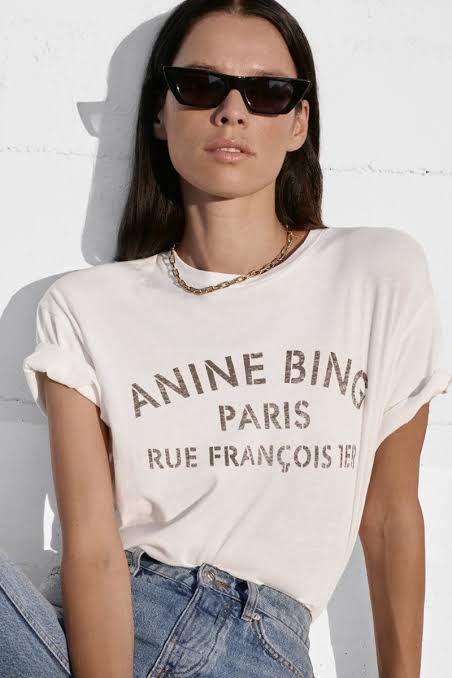 Anine Bing - COHEN TEE PARIS STENCIL - IVORY