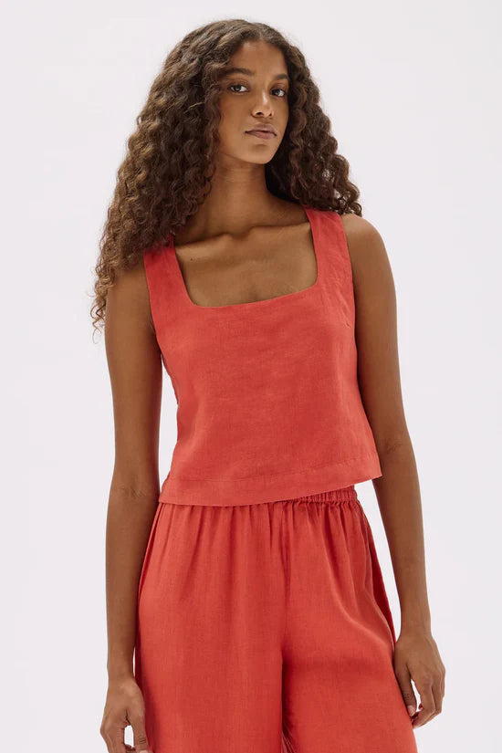 Assembly - Georgina Linen Top - Papaya