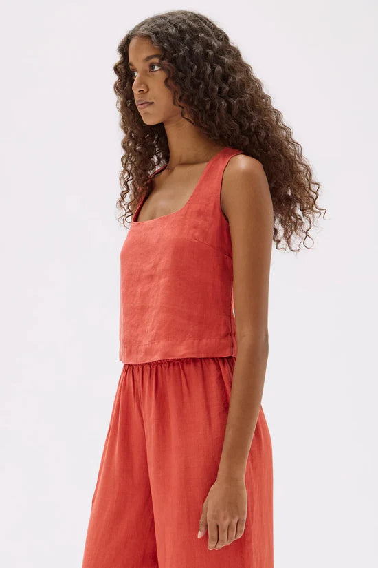 Assembly - Georgina Linen Top - Papaya