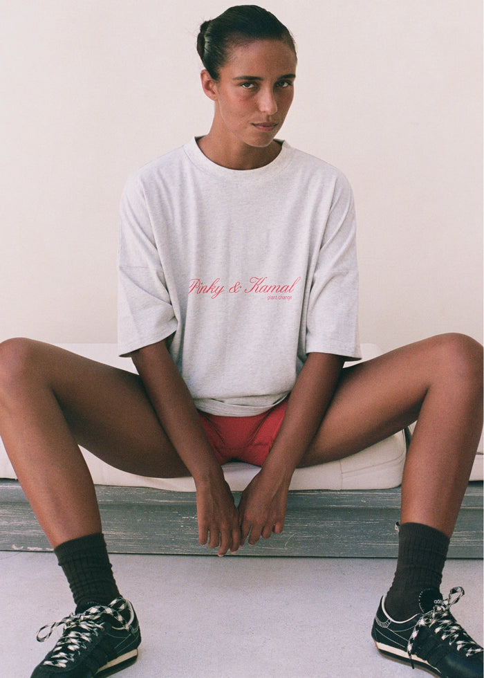 Pinky & Kamal- Plant Change Tee- Grey Marle- Red