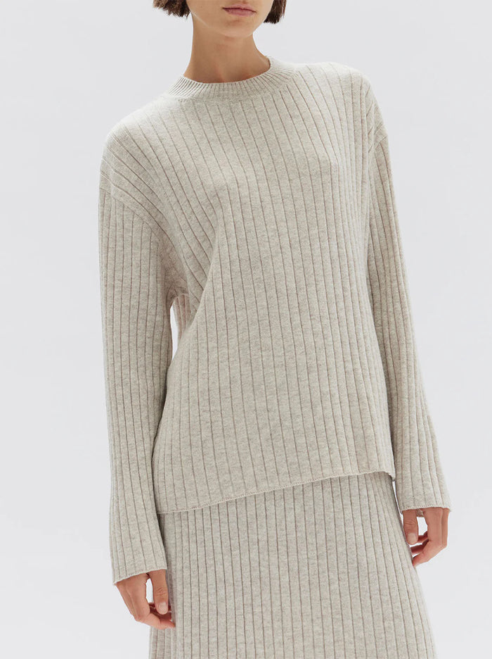 Assembly - Wool Cashmere Rib Long Sleeve Top - Oat Marle