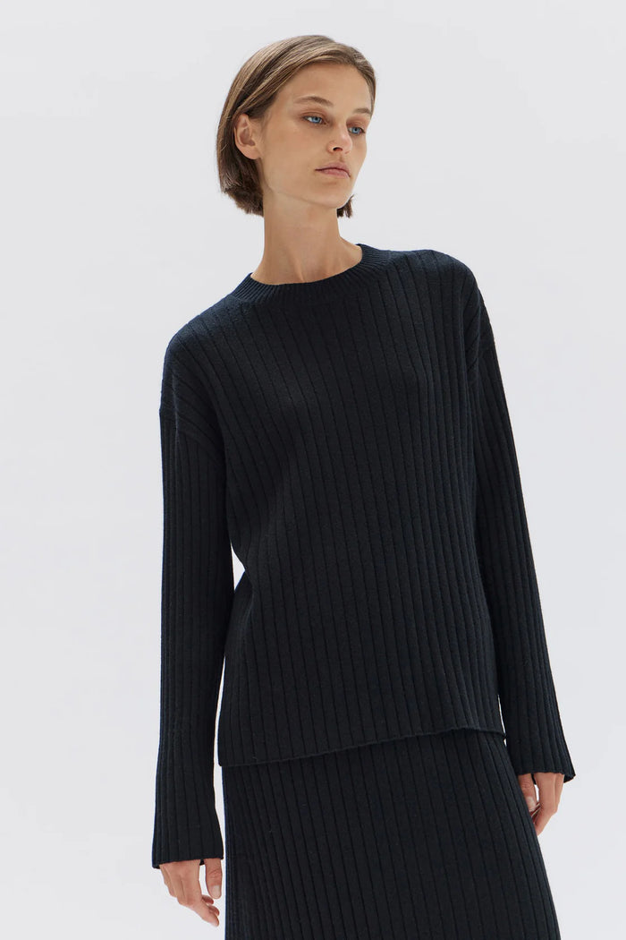 Assembly - Wool Cashmere Rib Long Sleeve Top - Black