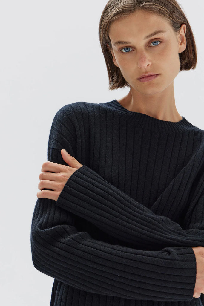 Assembly - Wool Cashmere Rib Long Sleeve Top - Black