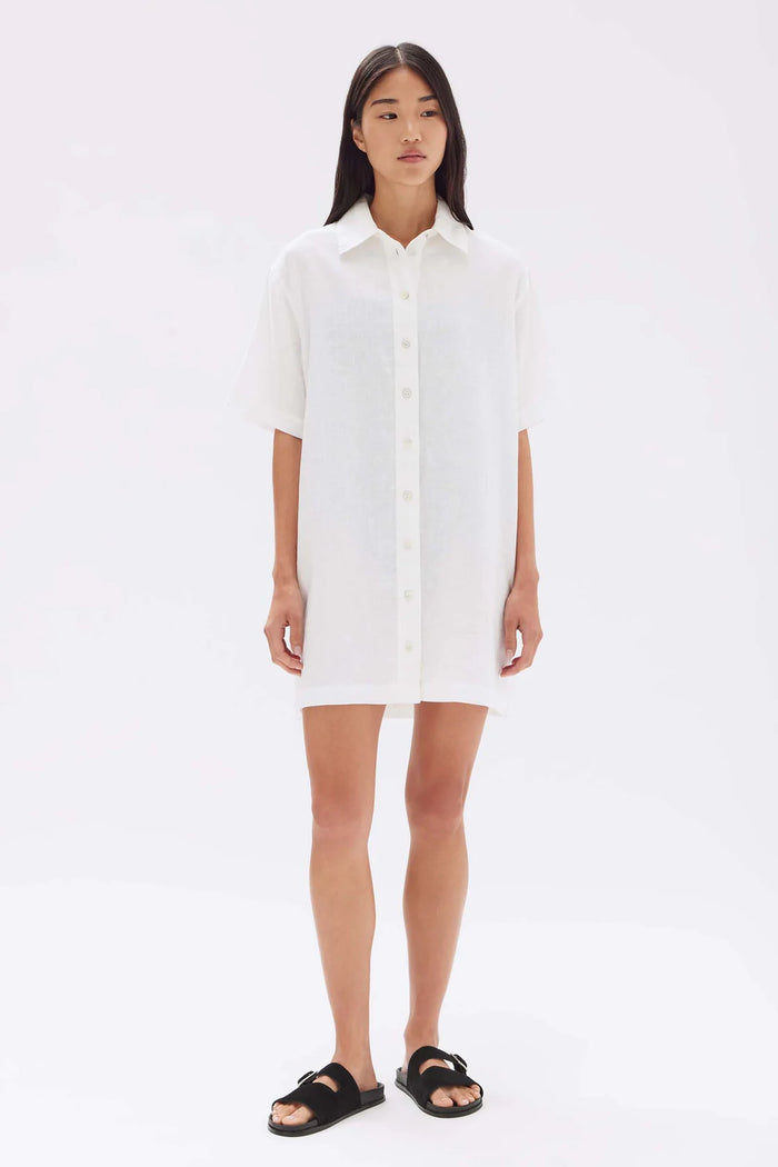 Louise Linen Mini Shirt Dress - White - Assembly Label