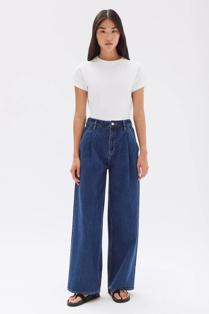 Slack Pleat Wide Leg Jean- Heritage Blue- Assembly Label