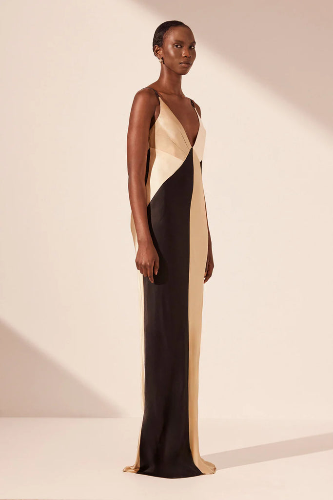 Shona Joy - Sofia Contrast Double Strap Maxi Dress - Black/Multi