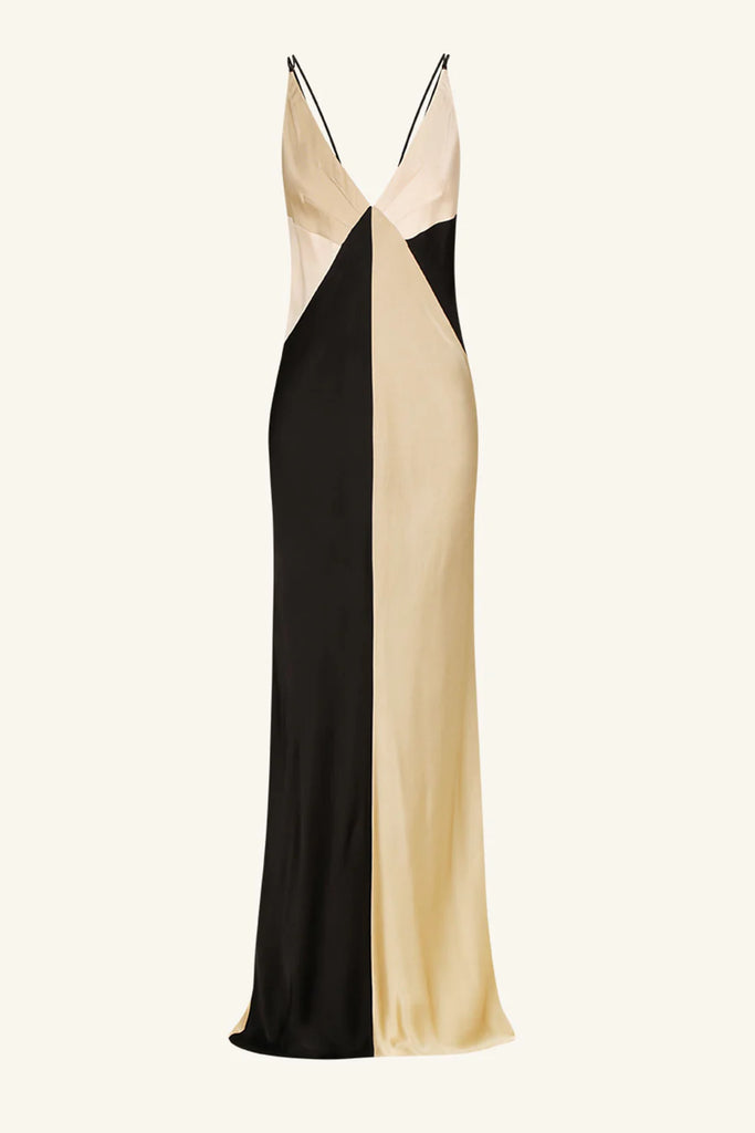 Shona Joy - Sofia Contrast Double Strap Maxi Dress - Black/Multi