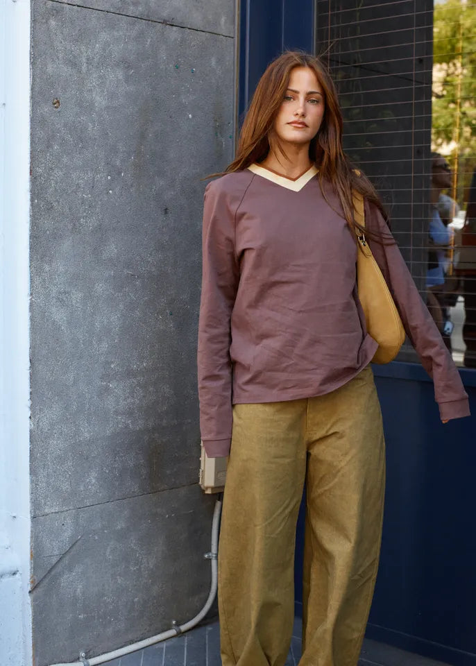 Bec & Bridge - Varsity L/S Tee - Dark Chocolate