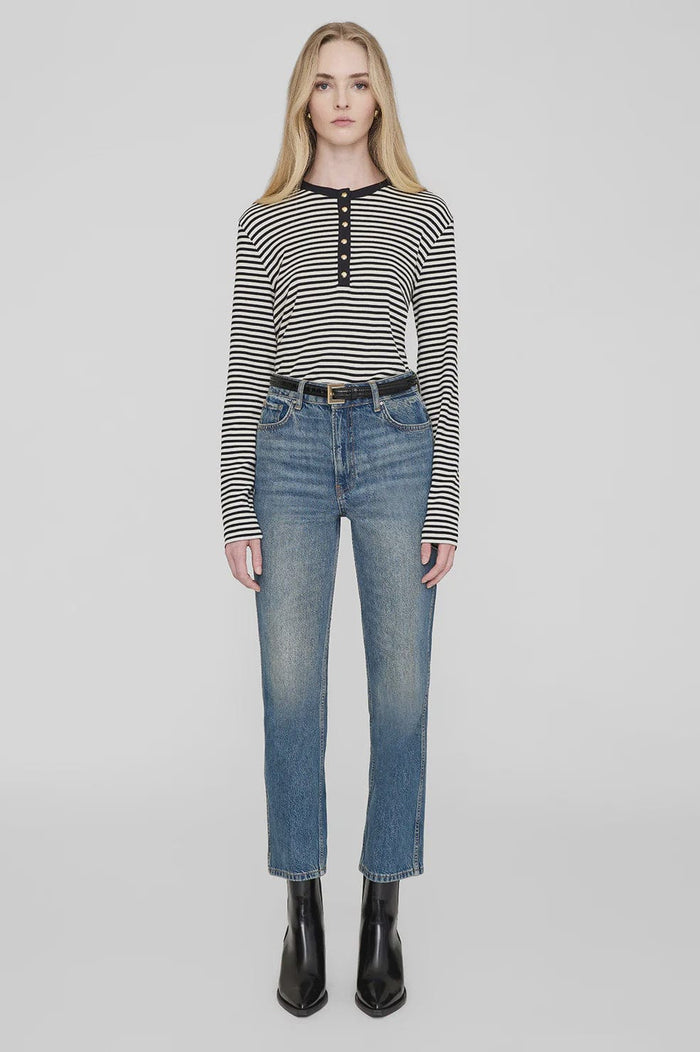 Anine Bing- Alessia Long Sleeve Tee- Cream And Black Stripe