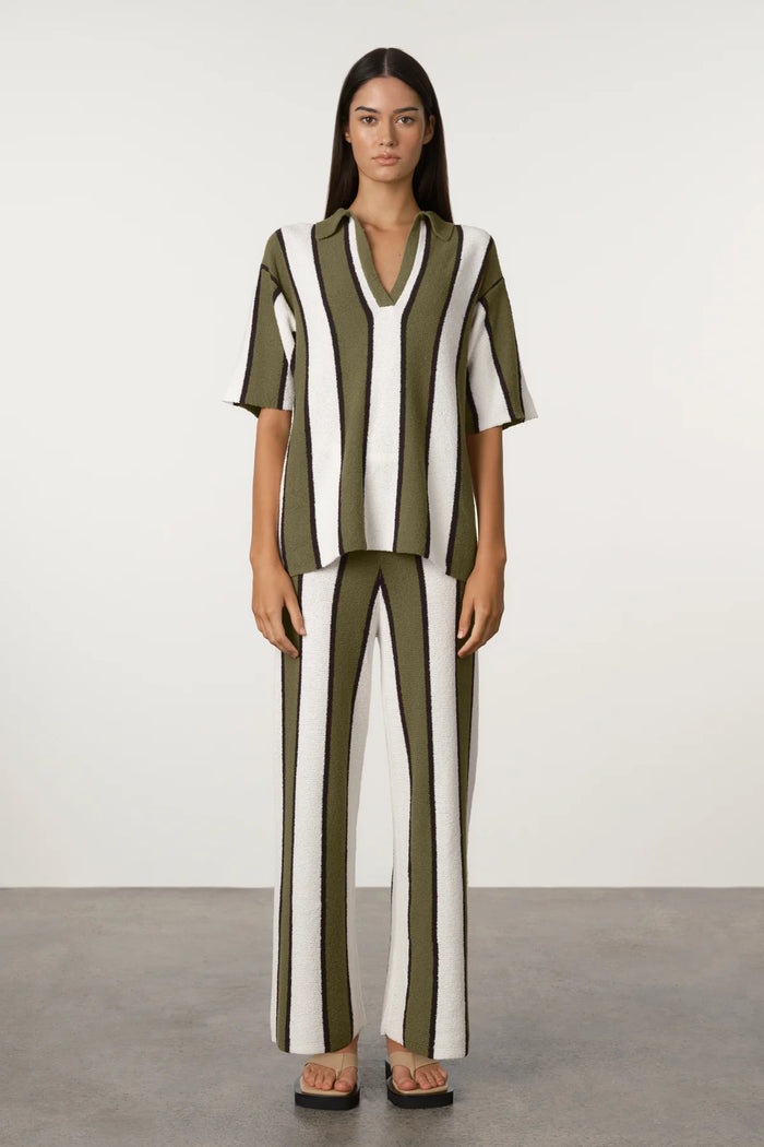 Zulu & Zephyr- Olive Stripe Textured Knit- Shirt- Olive Stripe