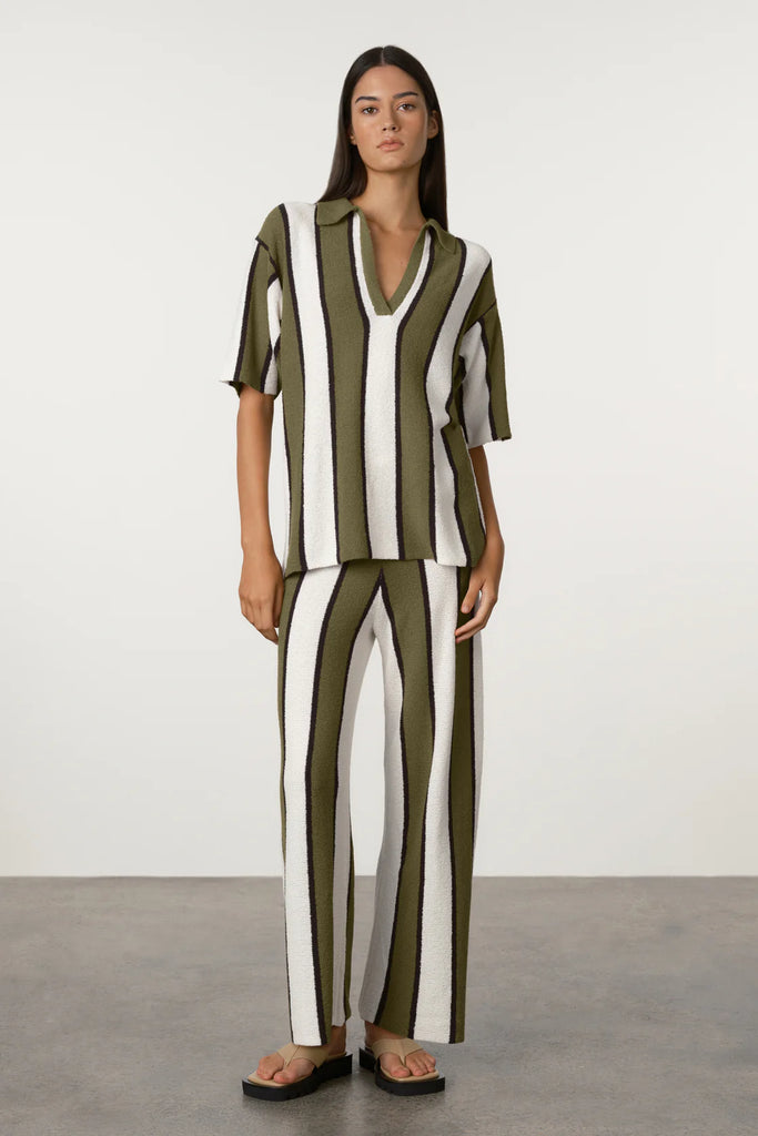 Zulu & Zephyr- Olive Stripe Textured Knit- Shirt- Olive Stripe