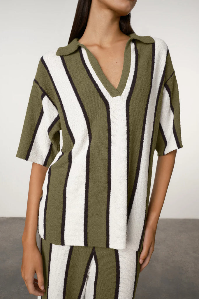 Zulu & Zephyr- Olive Stripe Textured Knit- Shirt- Olive Stripe