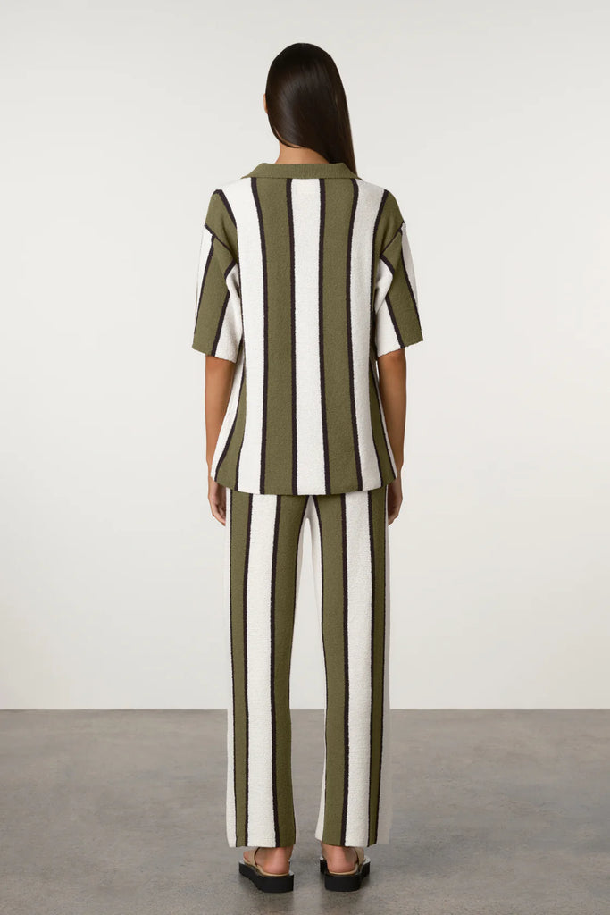Zulu & Zephyr- Olive Stripe Textured Knit- Shirt- Olive Stripe