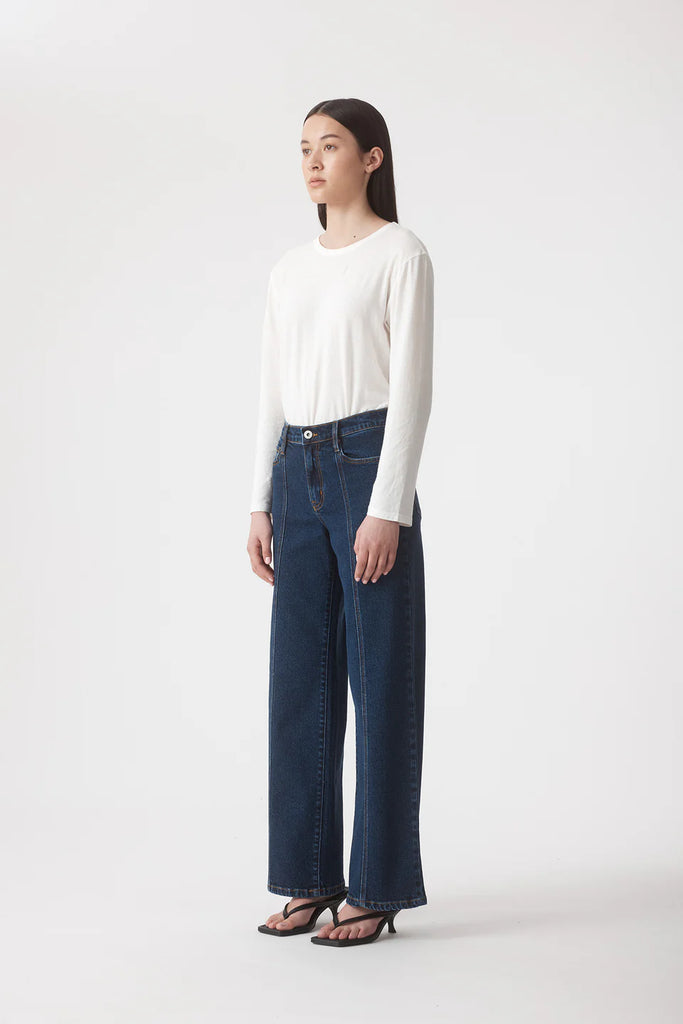 Outland Denim - Mia Mid Wide Seamed Jean - Tide