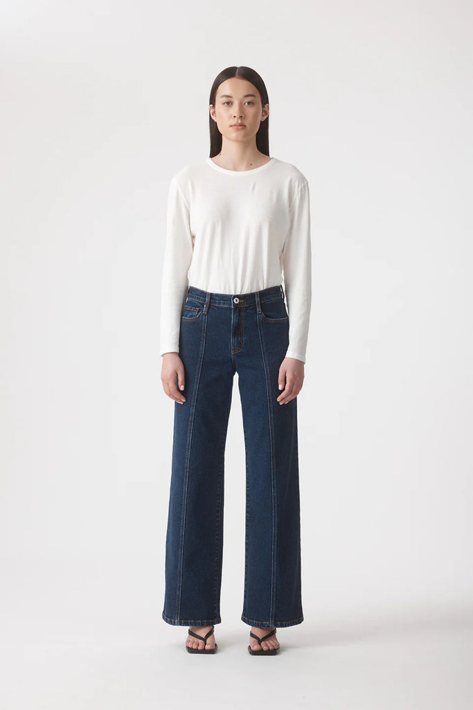 Outland Denim - Mia Mid Wide Seamed Jean - Tide