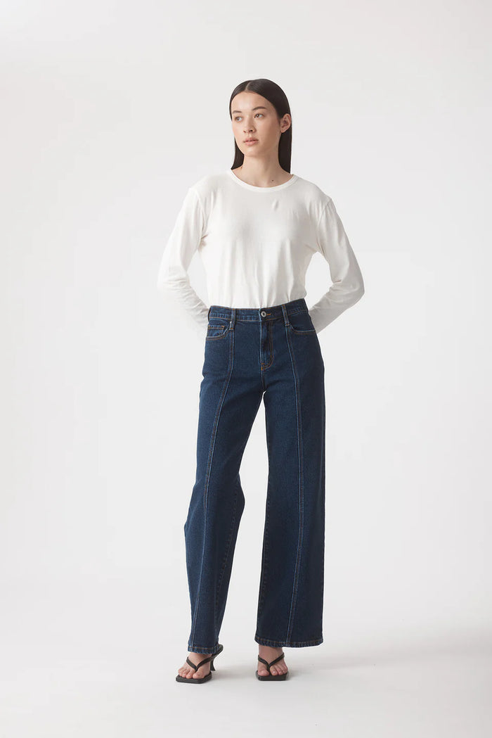 Outland Denim - Mia Mid Wide Seamed Jean - Tide