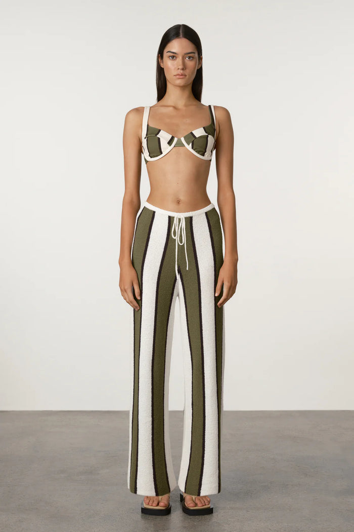 Zulu &  Zephyr- Olive Stripe Textured Knit Pant- Olive Stripe
