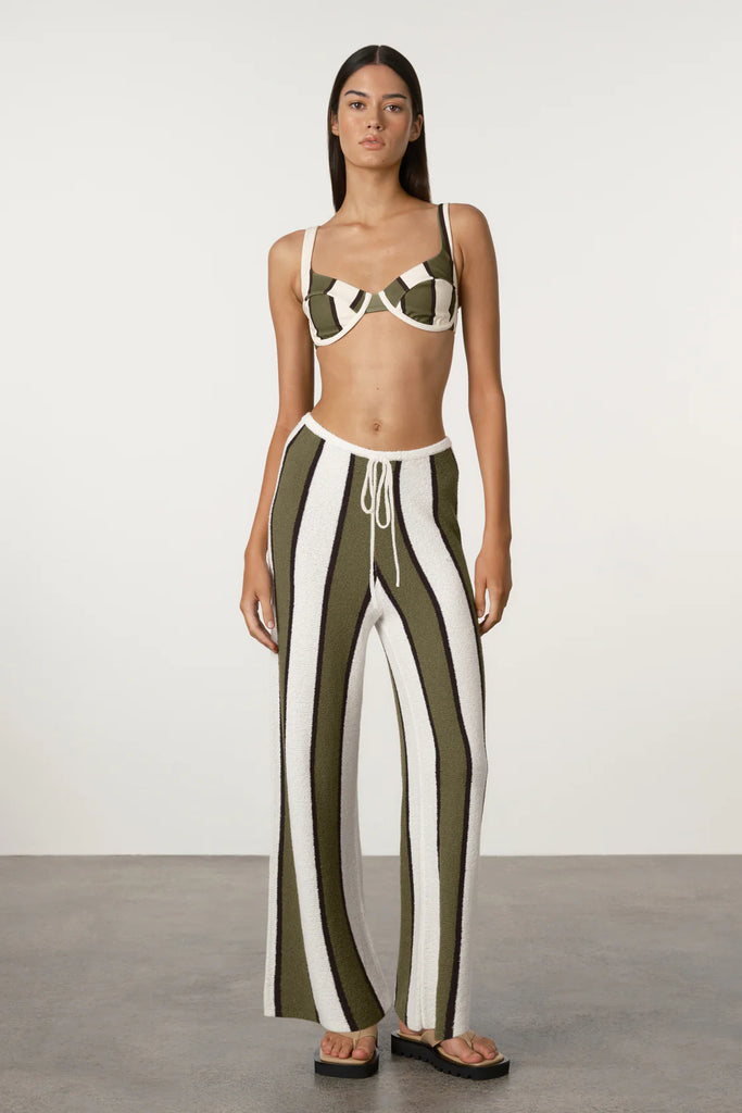 Zulu &  Zephyr- Olive Stripe Textured Knit Pant- Olive Stripe