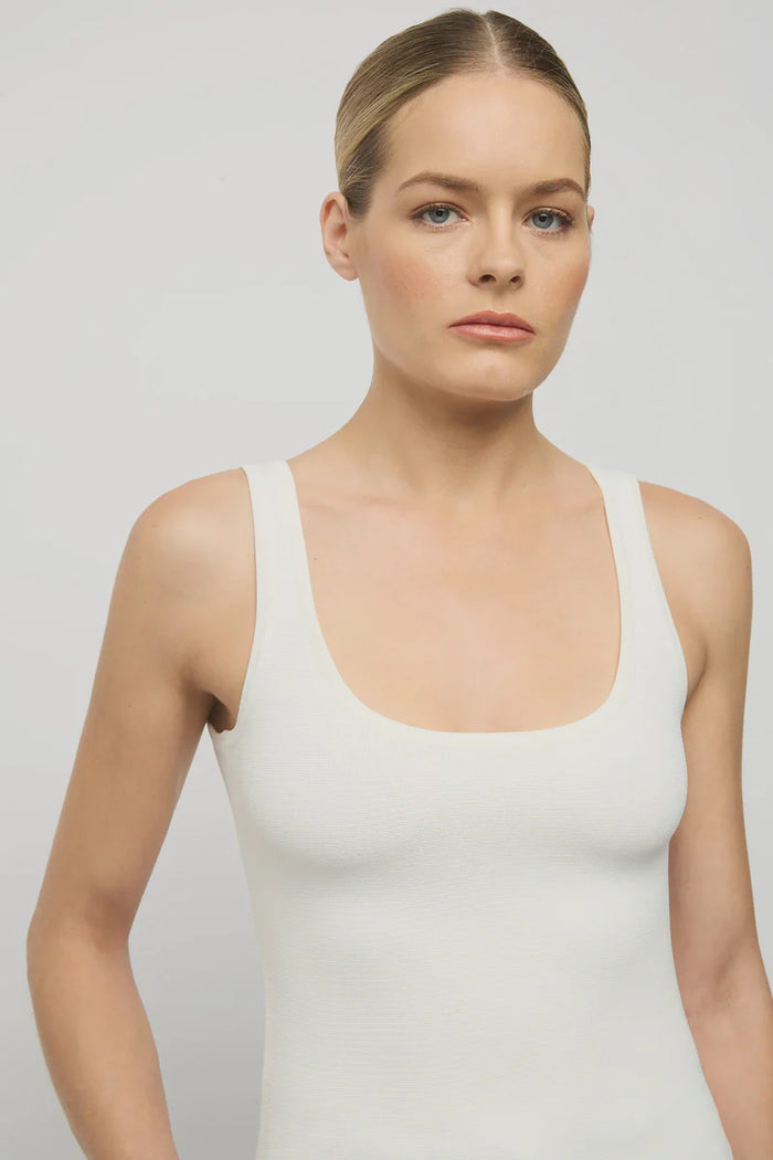 Friend of Audrey - Curved Hem Crepe Knit Top - White