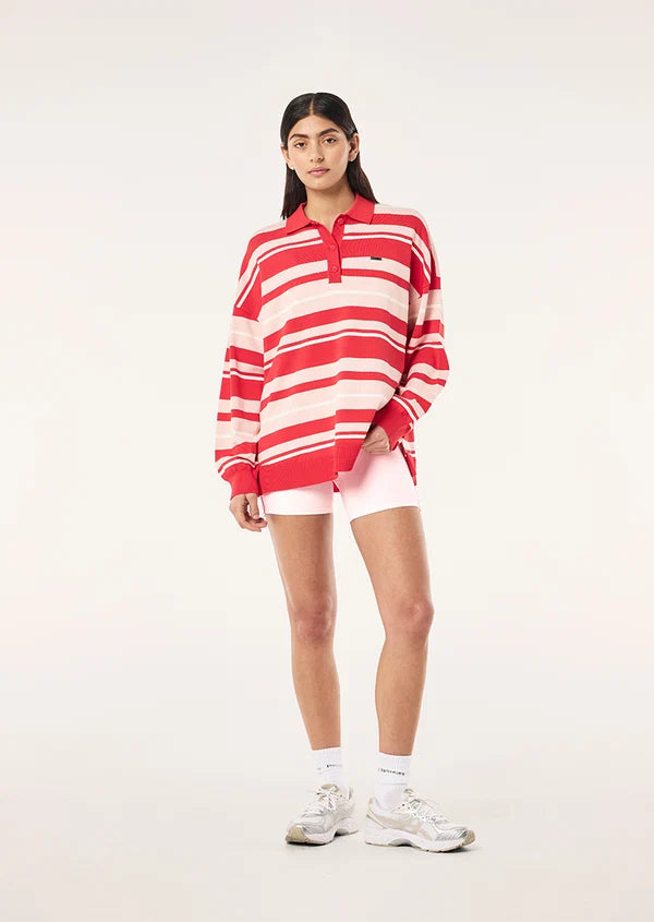 PE Nation - STRATA RUGBY KNIT - STRAWBERRY STRIPE