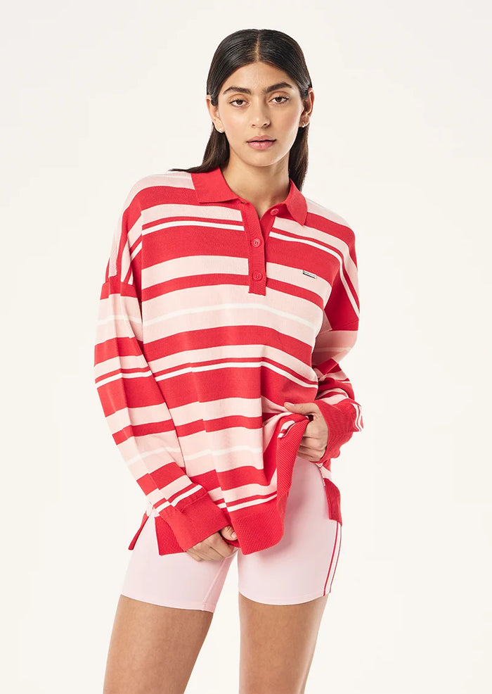 PE Nation - STRATA RUGBY KNIT - STRAWBERRY STRIPE