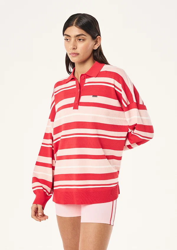 PE Nation - STRATA RUGBY KNIT - STRAWBERRY STRIPE