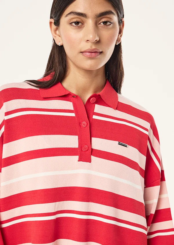 PE Nation - STRATA RUGBY KNIT - STRAWBERRY STRIPE