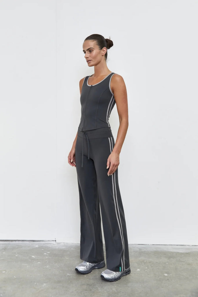 Pinky & Kamal - Straight Leg Tie Up Pant  - Grey Stripe