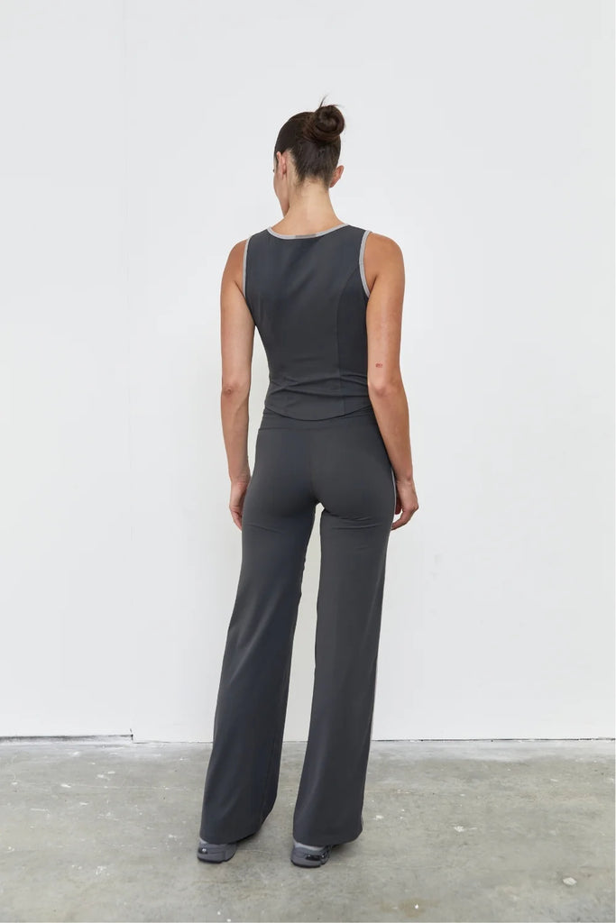Pinky & Kamal - Straight Leg Tie Up Pant  - Grey Stripe