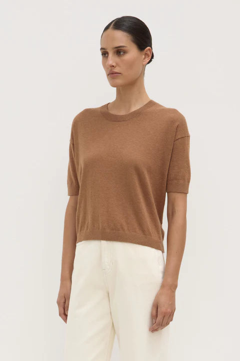 Assembly Label - Vanya Cotton Cashmere Boxy Knit Tee - Bronze